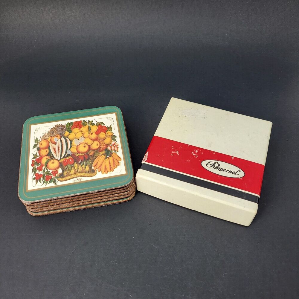 Pimpernel Williamsburg Fruit Cork Coasters Set of 6 in Box Vintage